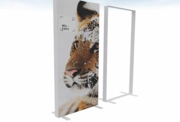 Free-standing aluminum advertising frame 2 x 1 m with a print.