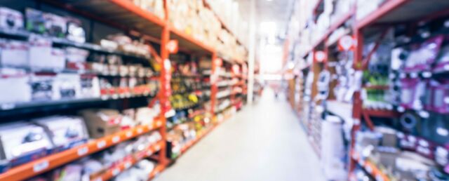 Panorama view blur hardware store.