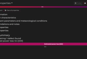 The image shows document properties used to present inspections data with PV SENSE