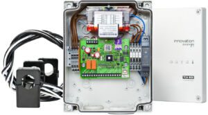 The TCM BOX 1P electrical energy monitor with 3 split core current transformers.