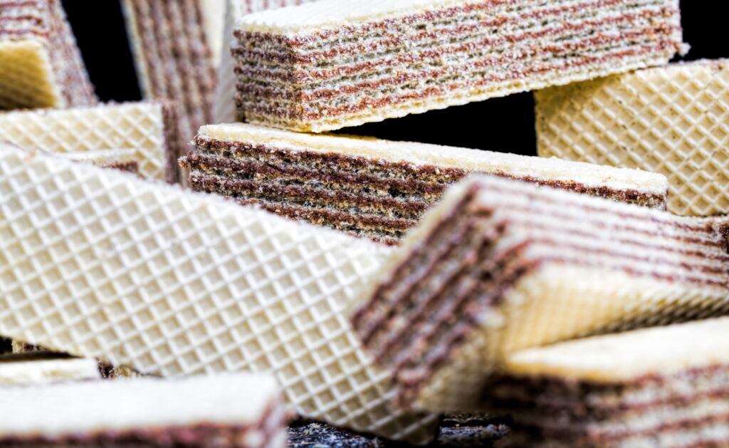 a stack of chocolate-flavored wafers