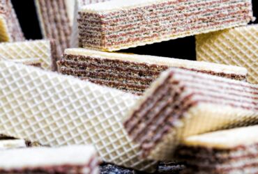 a stack of chocolate-flavored wafers