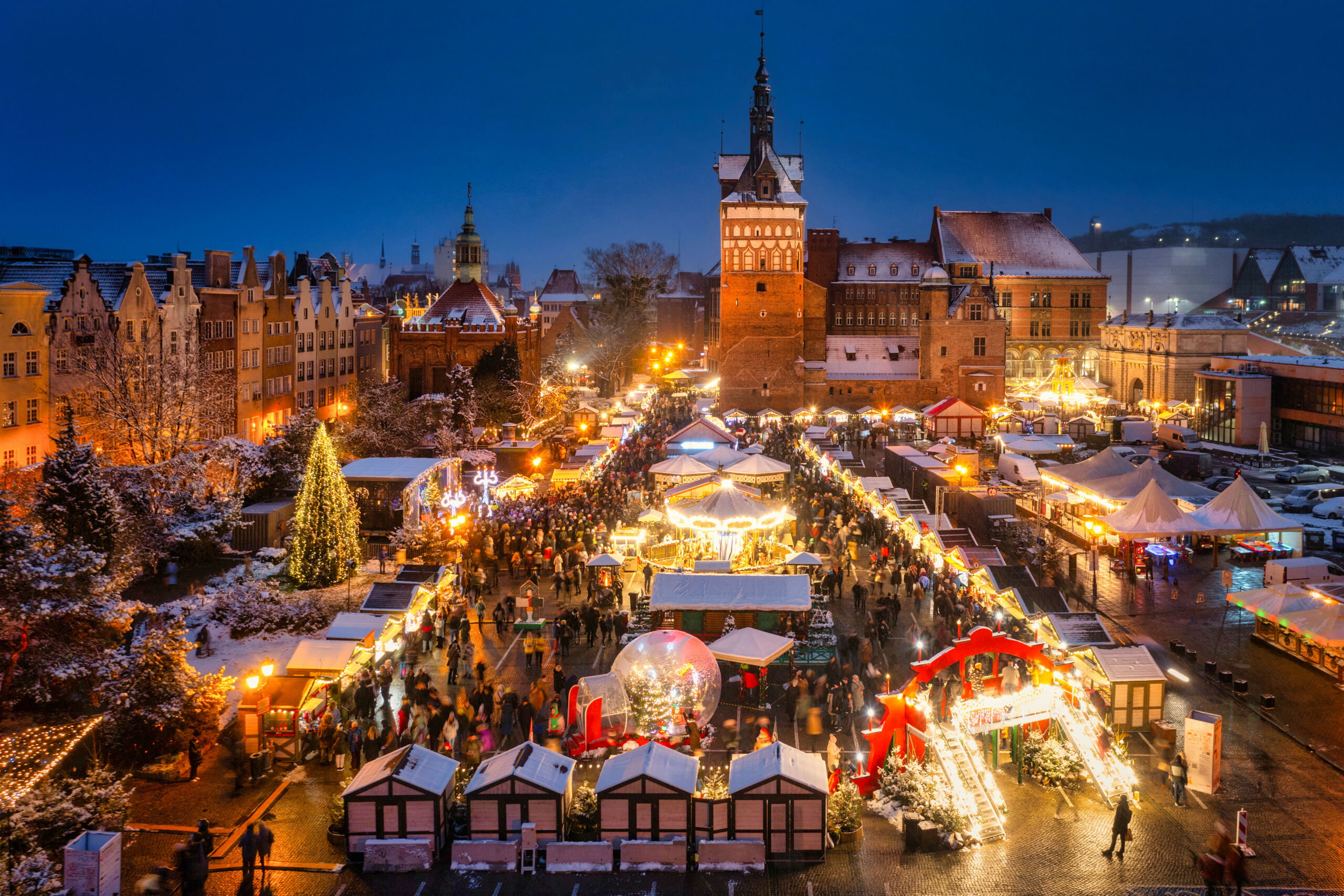 festively decorated Gdansk city center