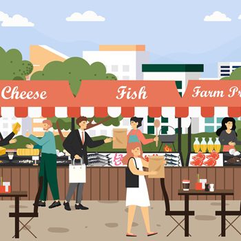 grafika spożywczych straganów i stoliki restauracyne