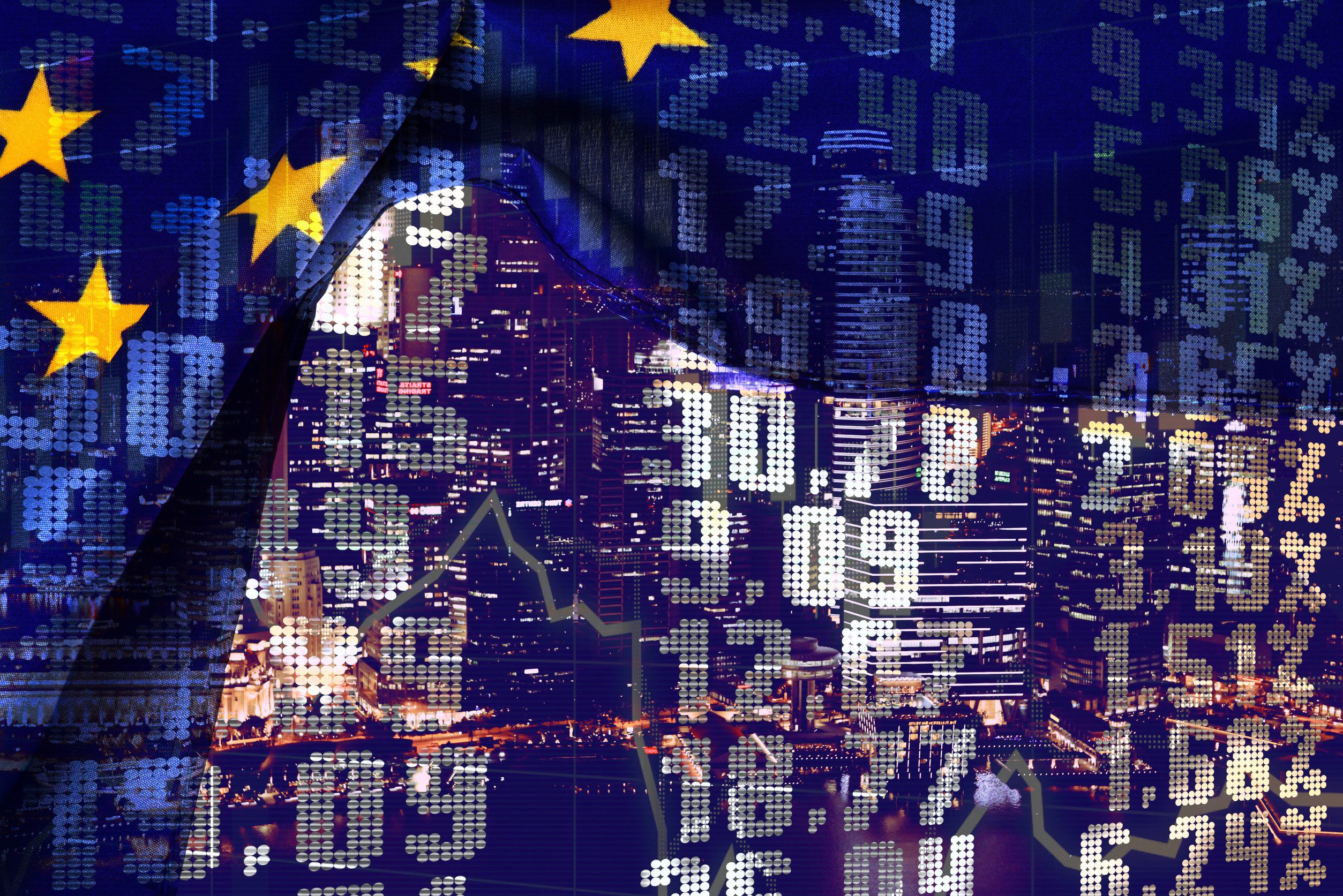 union flag stars and stock market quotes