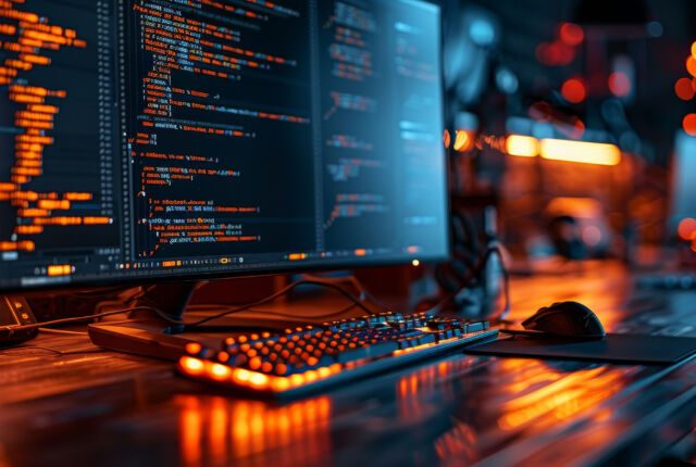 Monitor na biurko, podświetlona na pomarańczowo