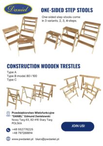 Construction wooden trestles, one-side steps stools 